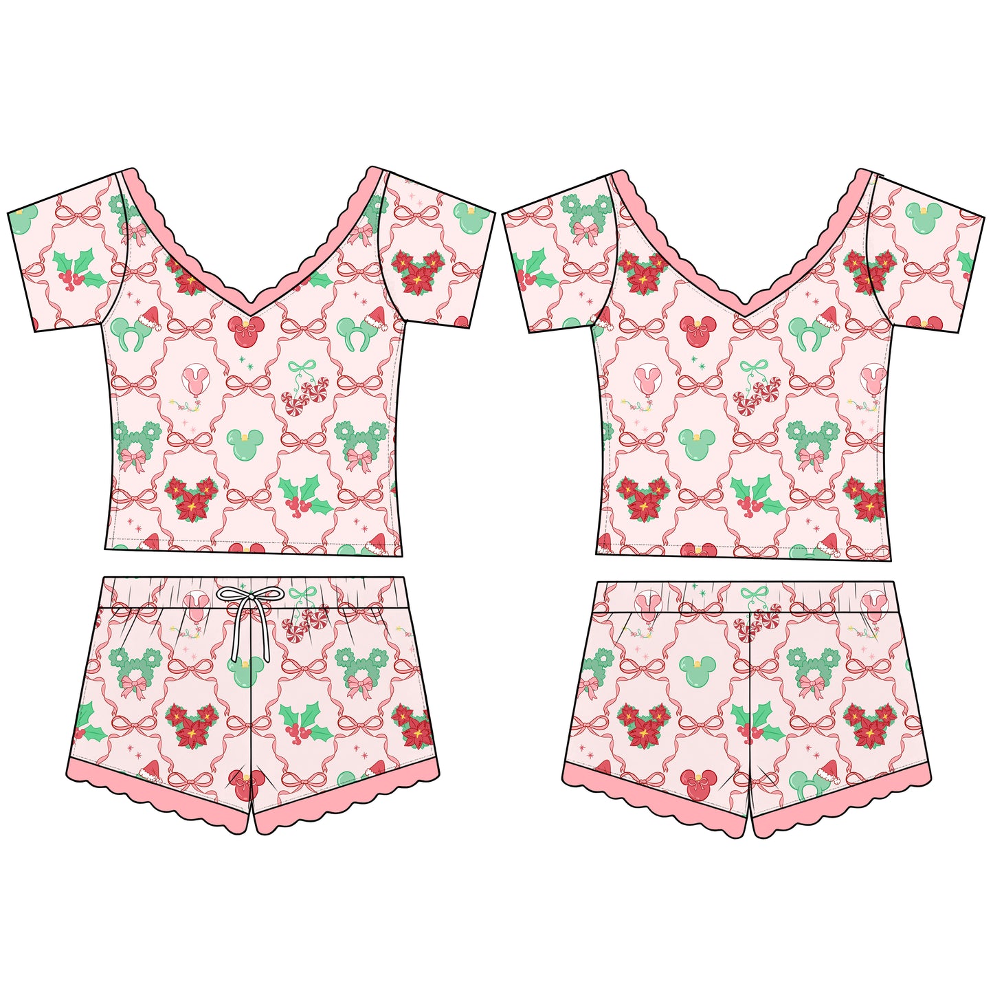 “Bows, Candy Canes & Mistletoe OH MY!”   
2 Pc NEW Short Sleeve  Sleepie Set (Pre-Order)
