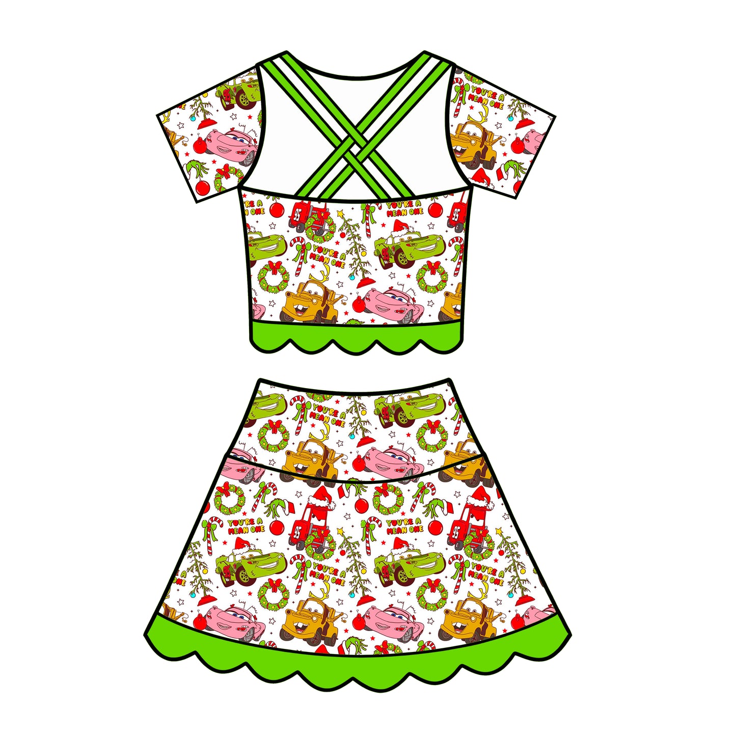 Short Sleeve Ruffle Candy Canes & Carburetors Tutu Set (Pre-Order)