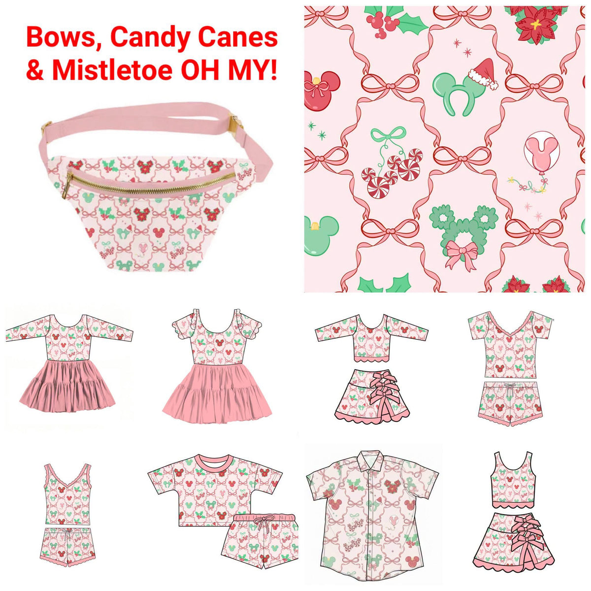 “Bows, Candy Canes & Mistletoe OH MY!”     Custom Fanny Bag (RTS)
