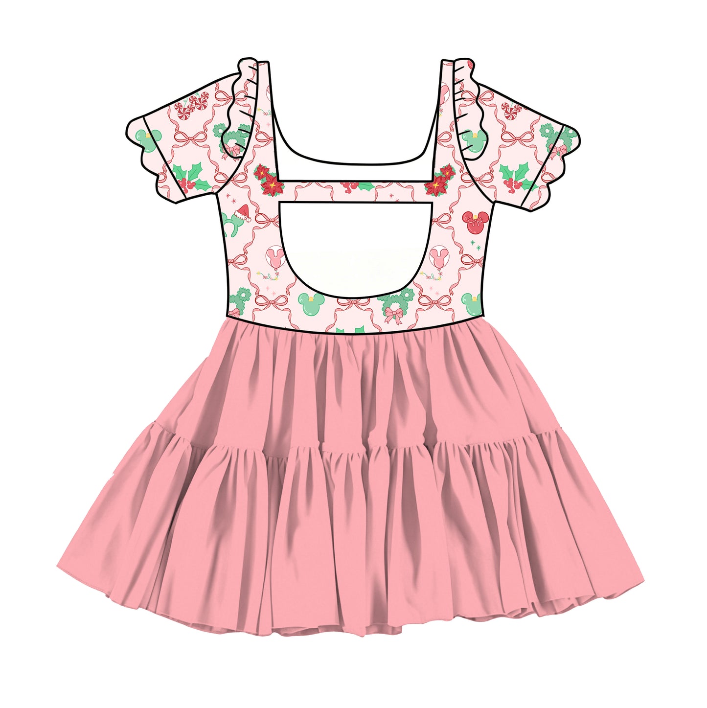 “Bows, Candy Canes & Mistletoe OH MY!”   
Tulle Short Sleeve Scalloped Twirlie (pre-order)