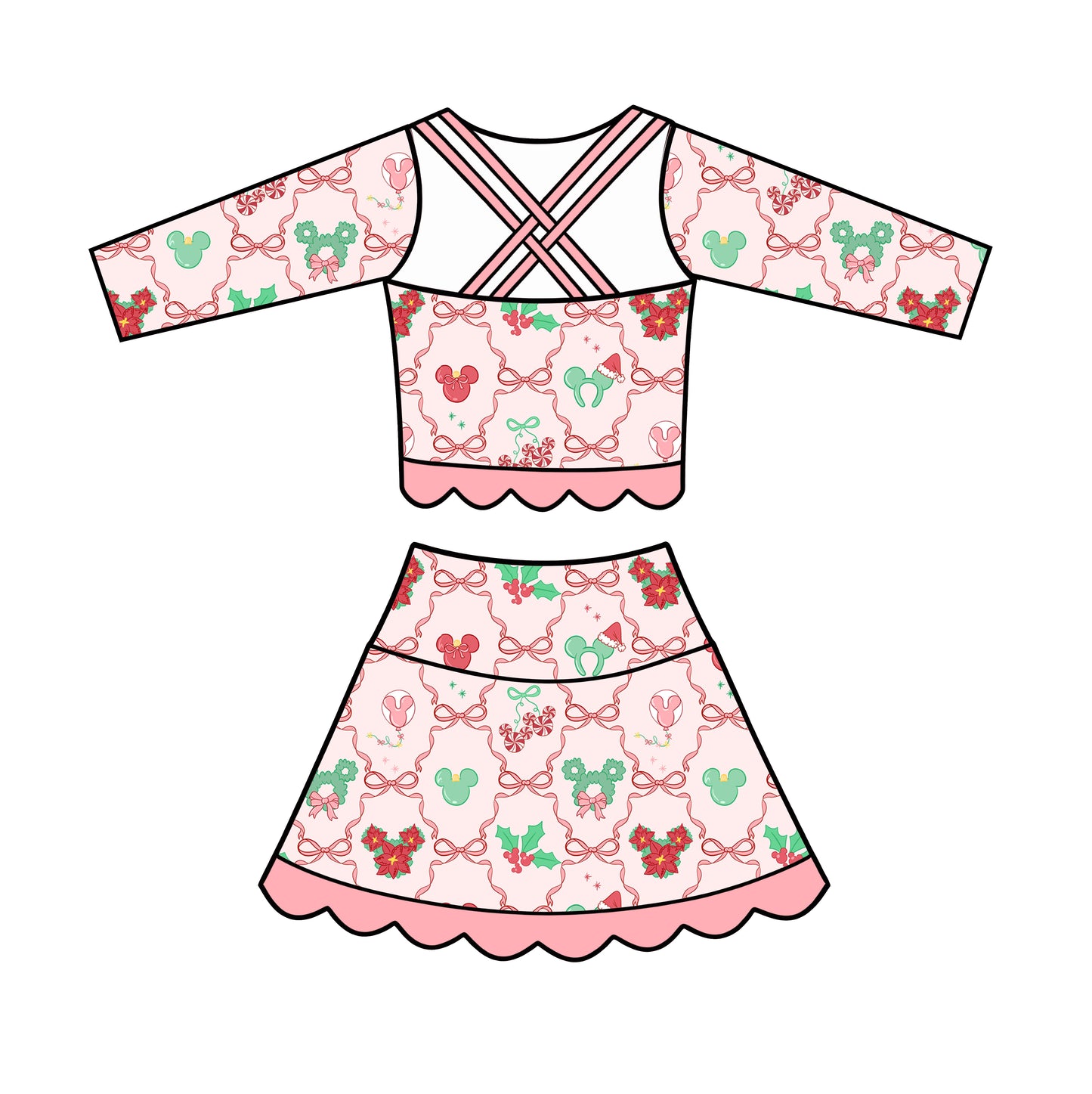 “Bows, Candy Canes & Mistletoe OH MY!”   
Long Sleeve Tutu Set (Pre-Order)