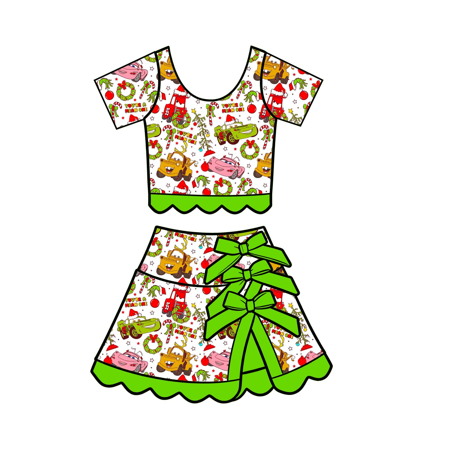 Short Sleeve Ruffle Candy Canes & Carburetors Tutu Set (Pre-Order)