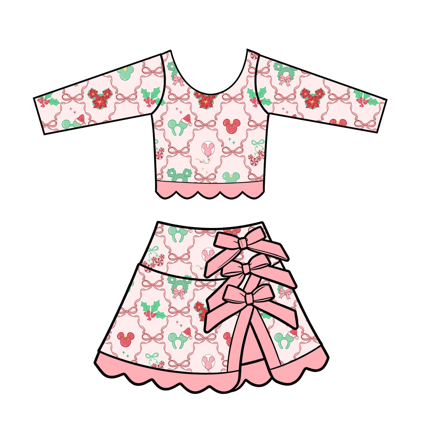 “Bows, Candy Canes & Mistletoe OH MY!”   
Long Sleeve Tutu Set (Pre-Order)