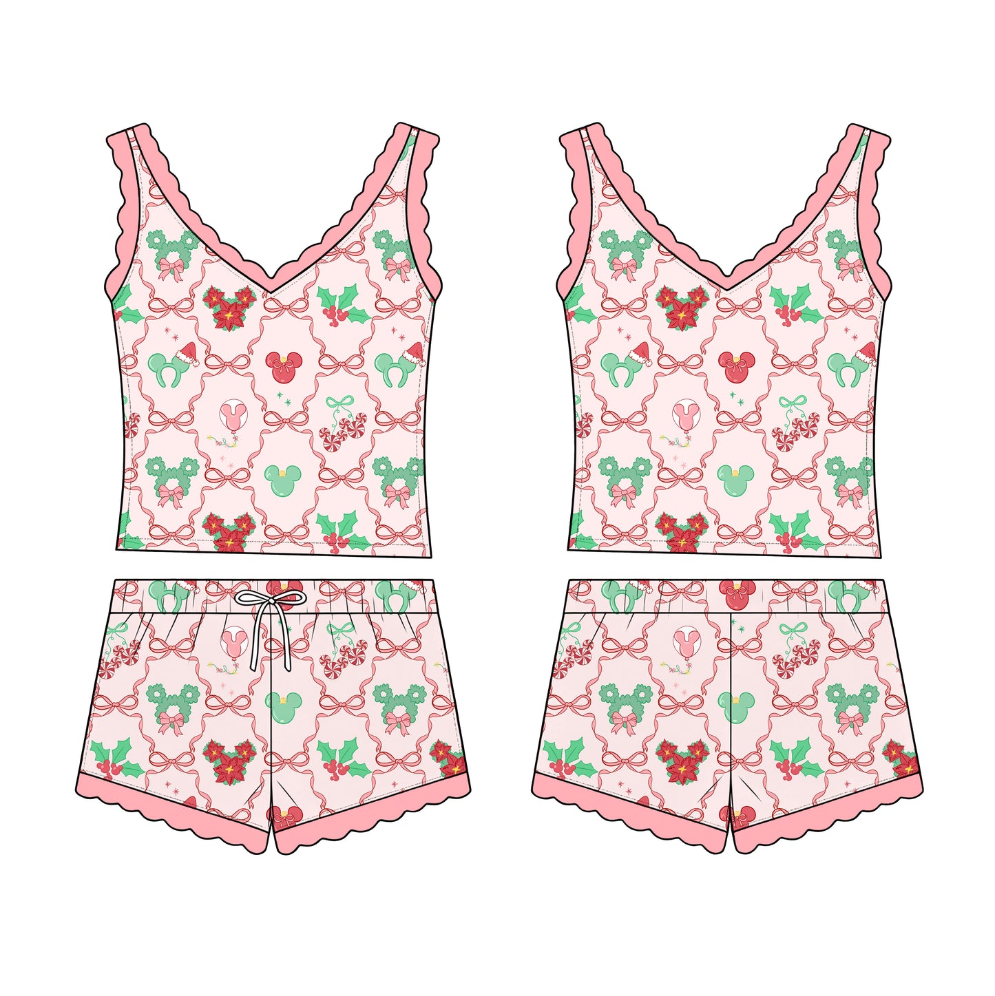 “Bows, Candy Canes & Mistletoe OH MY!”   
2 Pc Tank Sleepie Set (Pre-Order)