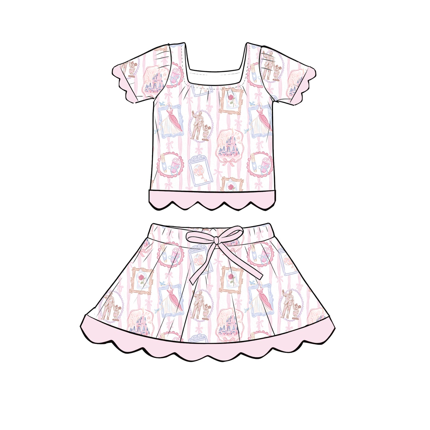Coquette Castle Tutu Set  with Scalloped Short Sleeves (Pre-Order)