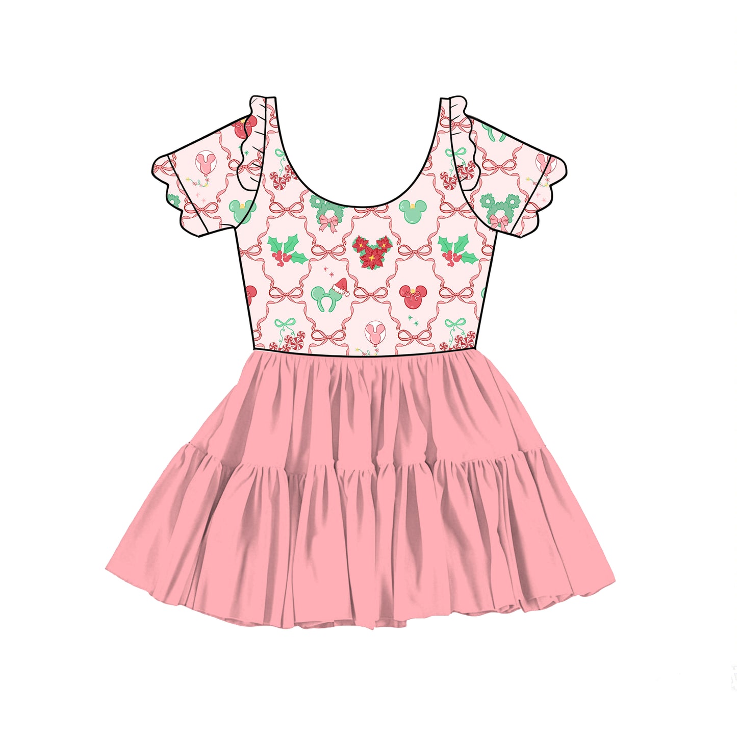 “Bows, Candy Canes & Mistletoe OH MY!”   
Tulle Short Sleeve Scalloped Twirlie (pre-order)