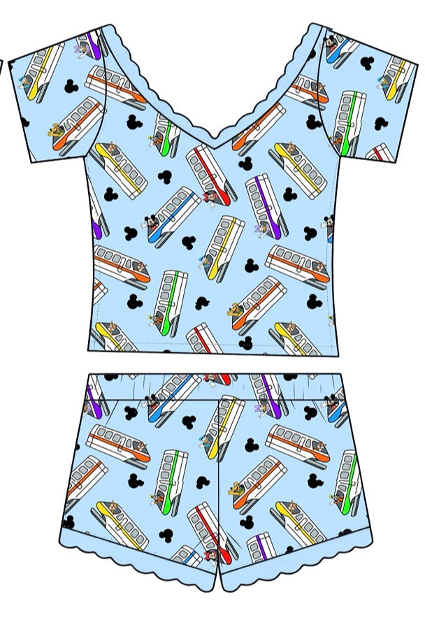 “Monorail Magic” 
2 Pc Short Sleeve Sleepie Set (Pre-Order)